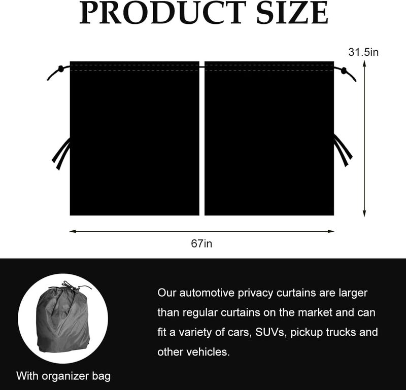 NYTKL Car Privacy Curtain, Vehicle Privacy Blackout Curtain Sun Shade Cover, Auto Sunshade Screen Cover Blocks Light for Sleeping Camping Fit Sedan SUV Truck, Car Accessories - Image 2
